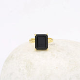 Black Onyx Ring - 10x12mm Handmade Ring - Pure Silver - Prong Set Cushion - Artisan Jewelry - Gift for Birthday - Jewelry for First Time Mom